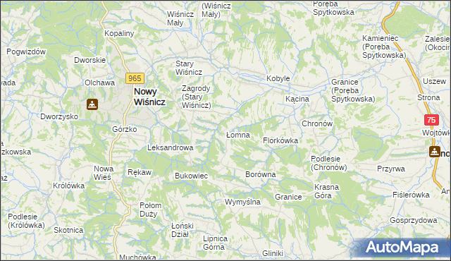 mapa Łomna gmina Nowy Wiśnicz, Łomna gmina Nowy Wiśnicz na mapie Targeo