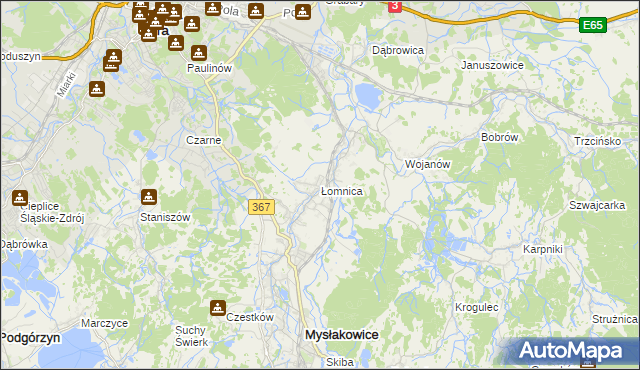 mapa Łomnica gmina Mysłakowice, Łomnica gmina Mysłakowice na mapie Targeo