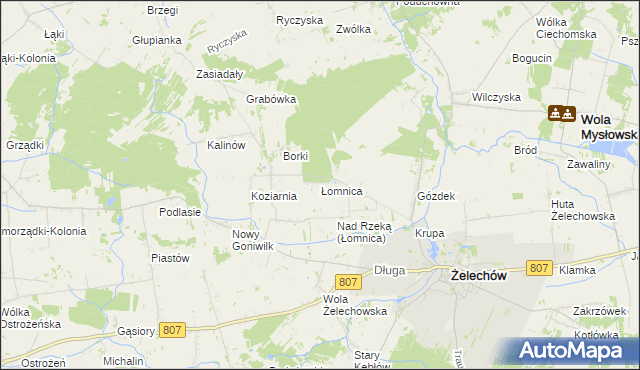 mapa Łomnica gmina Żelechów, Łomnica gmina Żelechów na mapie Targeo