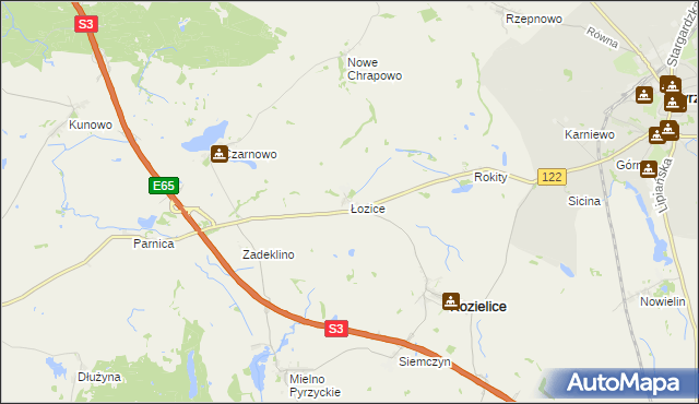 mapa Łozice gmina Kozielice, Łozice gmina Kozielice na mapie Targeo