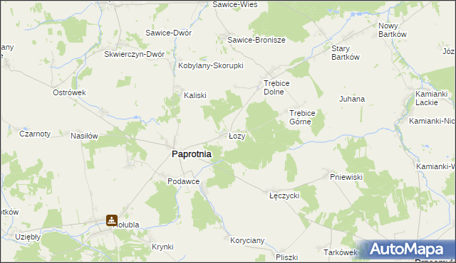 mapa Łozy gmina Paprotnia, Łozy gmina Paprotnia na mapie Targeo