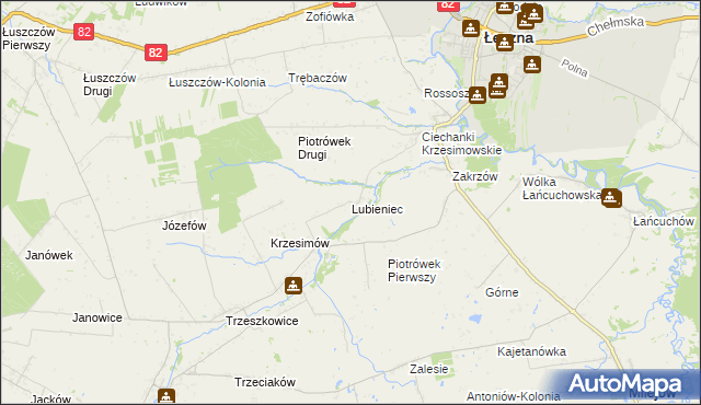 mapa Lubieniec gmina Mełgiew, Lubieniec gmina Mełgiew na mapie Targeo