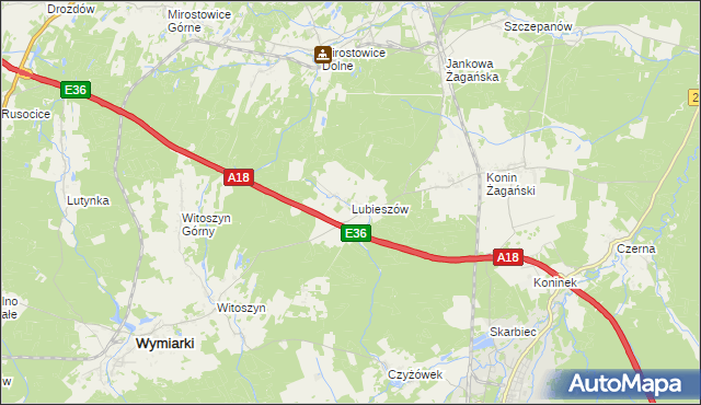 mapa Lubieszów gmina Wymiarki, Lubieszów gmina Wymiarki na mapie Targeo