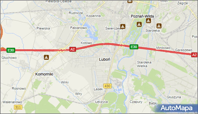 mapa Luboń powiat poznański, Luboń powiat poznański na mapie Targeo