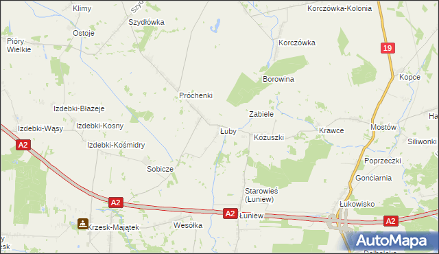 mapa Łuby gmina Międzyrzec Podlaski, Łuby gmina Międzyrzec Podlaski na mapie Targeo