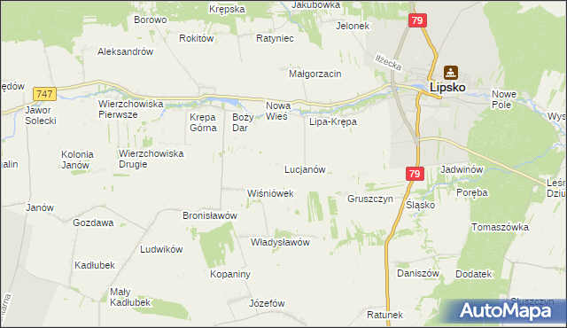 mapa Lucjanów gmina Lipsko, Lucjanów gmina Lipsko na mapie Targeo