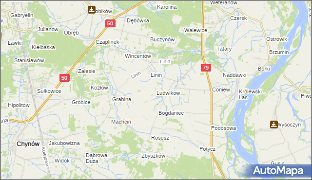 mapa Ludwików gmina Chynów, Ludwików gmina Chynów na mapie Targeo