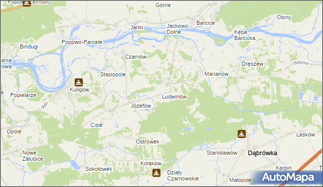 mapa Ludwinów gmina Dąbrówka, Ludwinów gmina Dąbrówka na mapie Targeo