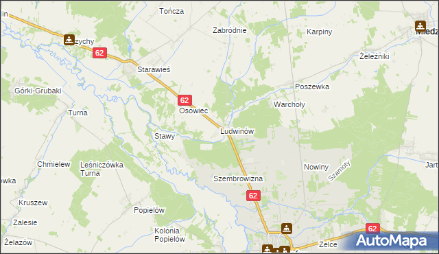 mapa Ludwinów gmina Liw, Ludwinów gmina Liw na mapie Targeo