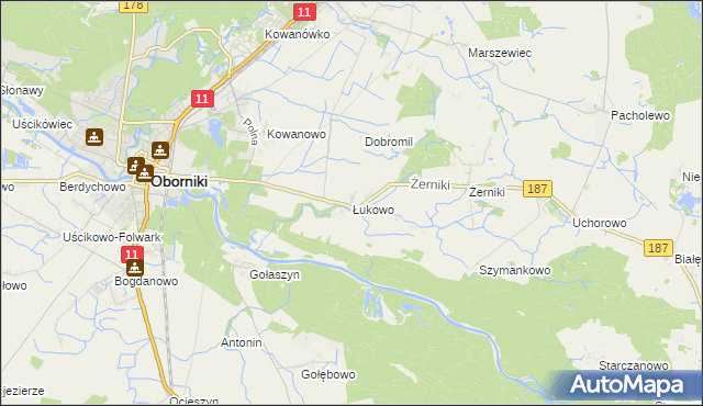 mapa Łukowo gmina Oborniki, Łukowo gmina Oborniki na mapie Targeo