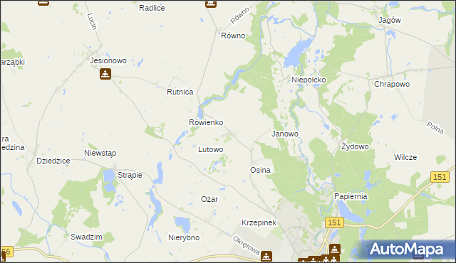 mapa Lutówko gmina Barlinek, Lutówko gmina Barlinek na mapie Targeo