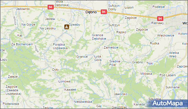 mapa Łysa Góra gmina Dębno, Łysa Góra gmina Dębno na mapie Targeo