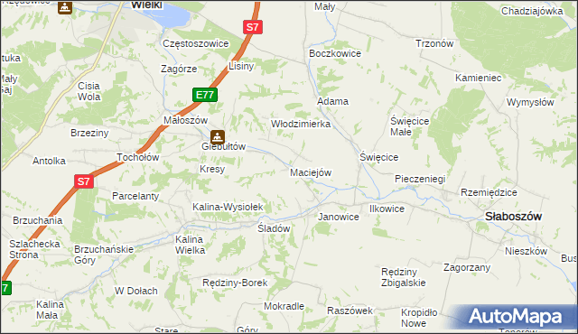 mapa Maciejów gmina Słaboszów, Maciejów gmina Słaboszów na mapie Targeo