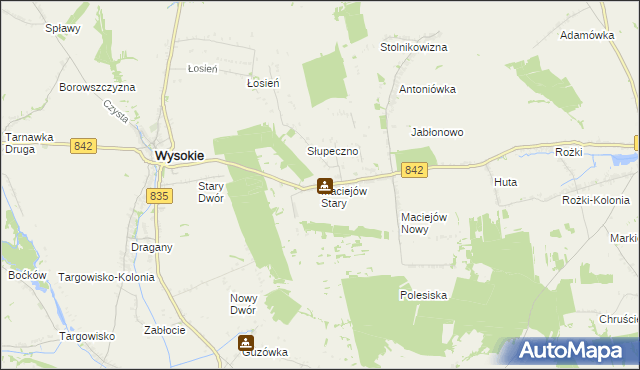 mapa Maciejów Stary gmina Wysokie, Maciejów Stary gmina Wysokie na mapie Targeo