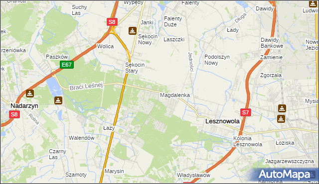 mapa Magdalenka gmina Lesznowola, Magdalenka gmina Lesznowola na mapie Targeo