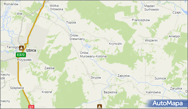 mapa Majdan Krynicki gmina Izbica, Majdan Krynicki gmina Izbica na mapie Targeo