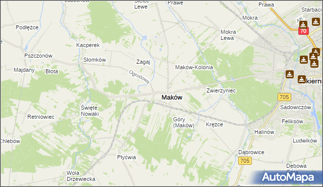 mapa Maków powiat skierniewicki, Maków powiat skierniewicki na mapie Targeo