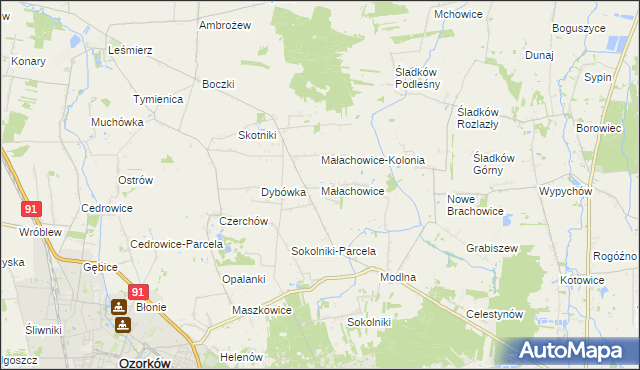 mapa Małachowice, Małachowice na mapie Targeo