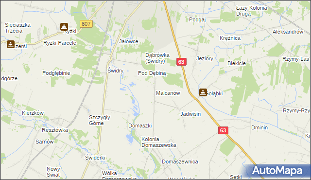 mapa Malcanów gmina Łuków, Malcanów gmina Łuków na mapie Targeo