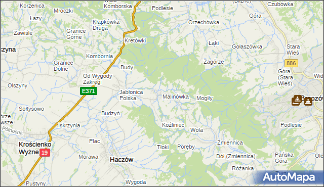 mapa Malinówka gmina Haczów, Malinówka gmina Haczów na mapie Targeo