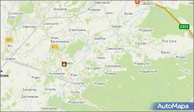 mapa Marki gmina Baranów Sandomierski, Marki gmina Baranów Sandomierski na mapie Targeo