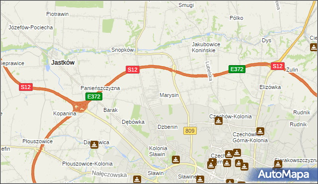 mapa Marysin gmina Jastków, Marysin gmina Jastków na mapie Targeo