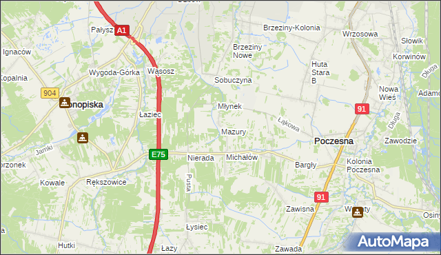 mapa Mazury gmina Poczesna, Mazury gmina Poczesna na mapie Targeo