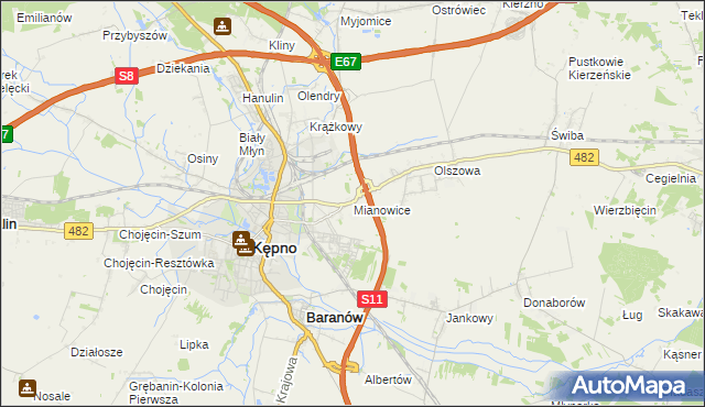 mapa Mianowice gmina Kępno, Mianowice gmina Kępno na mapie Targeo