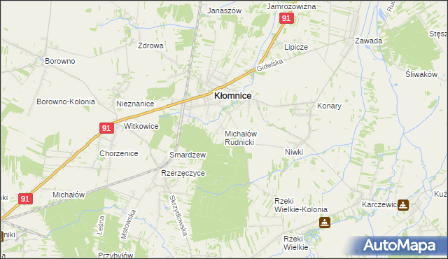 mapa Michałów gmina Kłomnice, Michałów gmina Kłomnice na mapie Targeo
