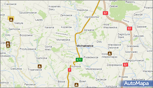 mapa Michałowice powiat krakowski, Michałowice powiat krakowski na mapie Targeo