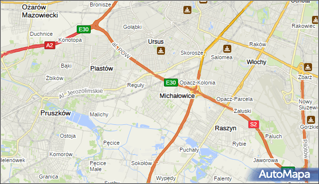 mapa Michałowice powiat pruszkowski, Michałowice powiat pruszkowski na mapie Targeo