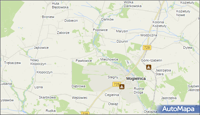 mapa Miechowice gmina Mogielnica, Miechowice gmina Mogielnica na mapie Targeo