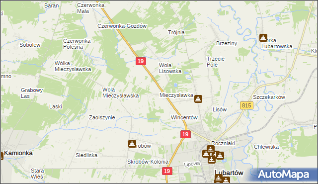 mapa Mieczysławka gmina Lubartów, Mieczysławka gmina Lubartów na mapie Targeo