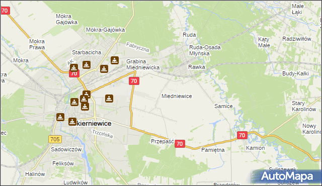 mapa Miedniewice gmina Skierniewice, Miedniewice gmina Skierniewice na mapie Targeo