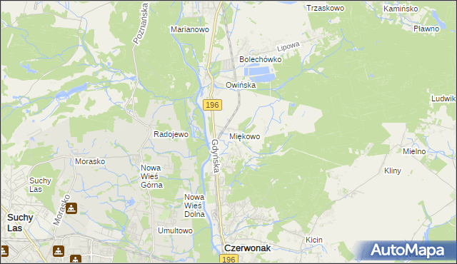 mapa Miękowo gmina Czerwonak, Miękowo gmina Czerwonak na mapie Targeo