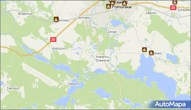 mapa Mielenko Drawskie, Mielenko Drawskie na mapie Targeo