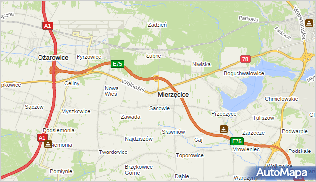 mapa Mierzęcice, Mierzęcice na mapie Targeo