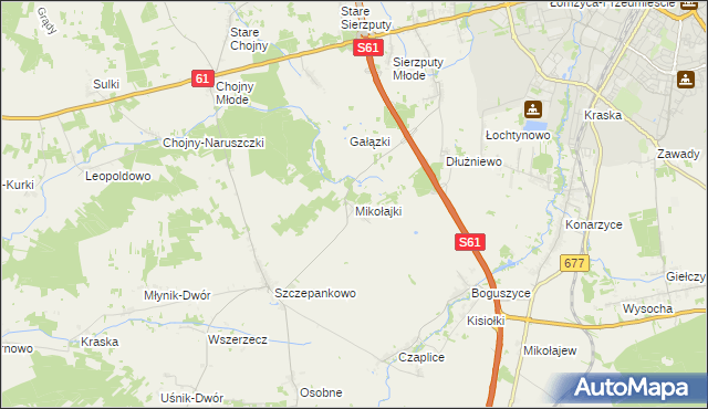 mapa Mikołajki gmina Łomża, Mikołajki gmina Łomża na mapie Targeo