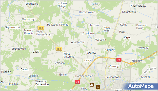 mapa Mikorzyce gmina Bełchatów, Mikorzyce gmina Bełchatów na mapie Targeo