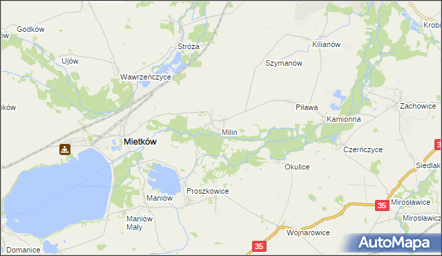 mapa Milin gmina Mietków, Milin gmina Mietków na mapie Targeo