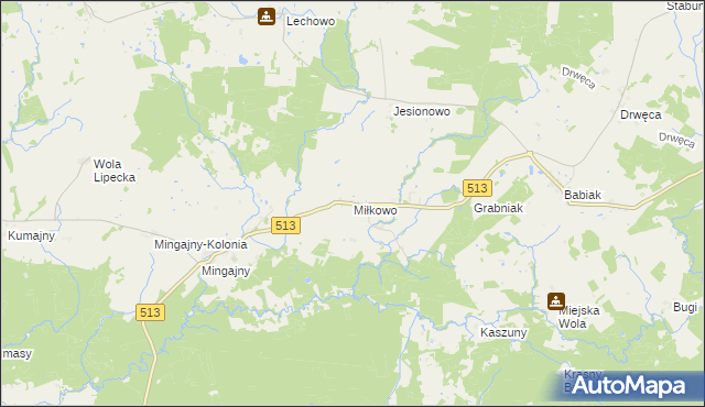 mapa Miłkowo gmina Orneta, Miłkowo gmina Orneta na mapie Targeo