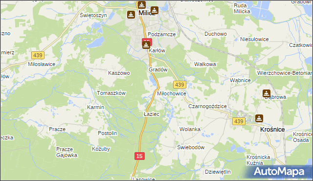 mapa Miłochowice, Miłochowice na mapie Targeo