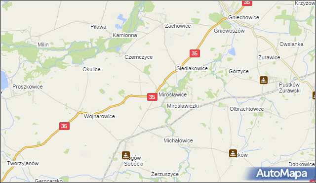 mapa Mirosławice gmina Sobótka, Mirosławice gmina Sobótka na mapie Targeo