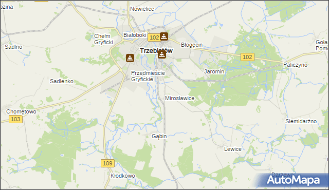 mapa Mirosławice gmina Trzebiatów, Mirosławice gmina Trzebiatów na mapie Targeo