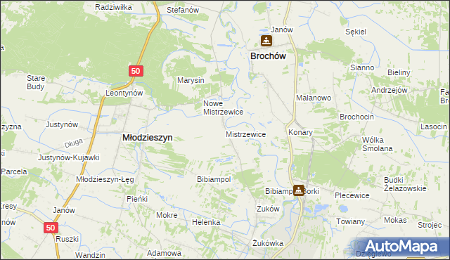 mapa Mistrzewice, Mistrzewice na mapie Targeo