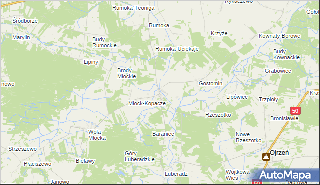 mapa Młock, Młock na mapie Targeo
