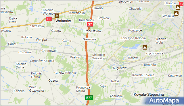 mapa Młodocin Większy, Młodocin Większy na mapie Targeo