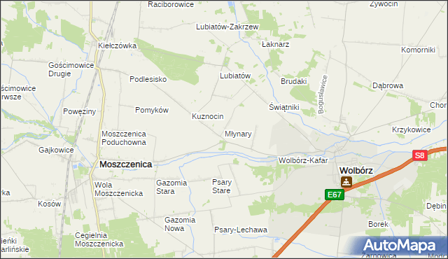 mapa Młynary gmina Wolbórz, Młynary gmina Wolbórz na mapie Targeo