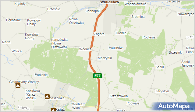 mapa Moczydło gmina Książ Wielki, Moczydło gmina Książ Wielki na mapie Targeo