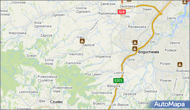 mapa Mogielnica gmina Boguchwała, Mogielnica gmina Boguchwała na mapie Targeo